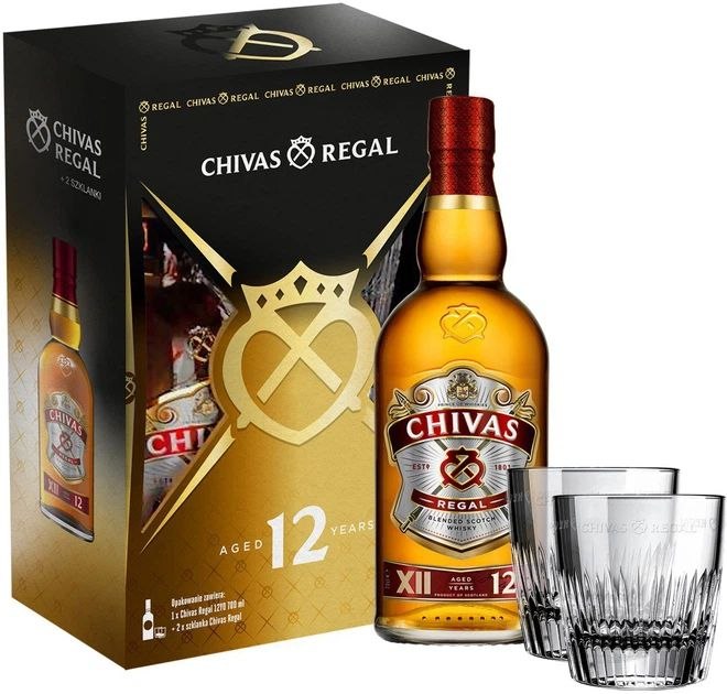 Віскі Chivas Regal 12 y.o. 40% 0.7 л + 2 склянки